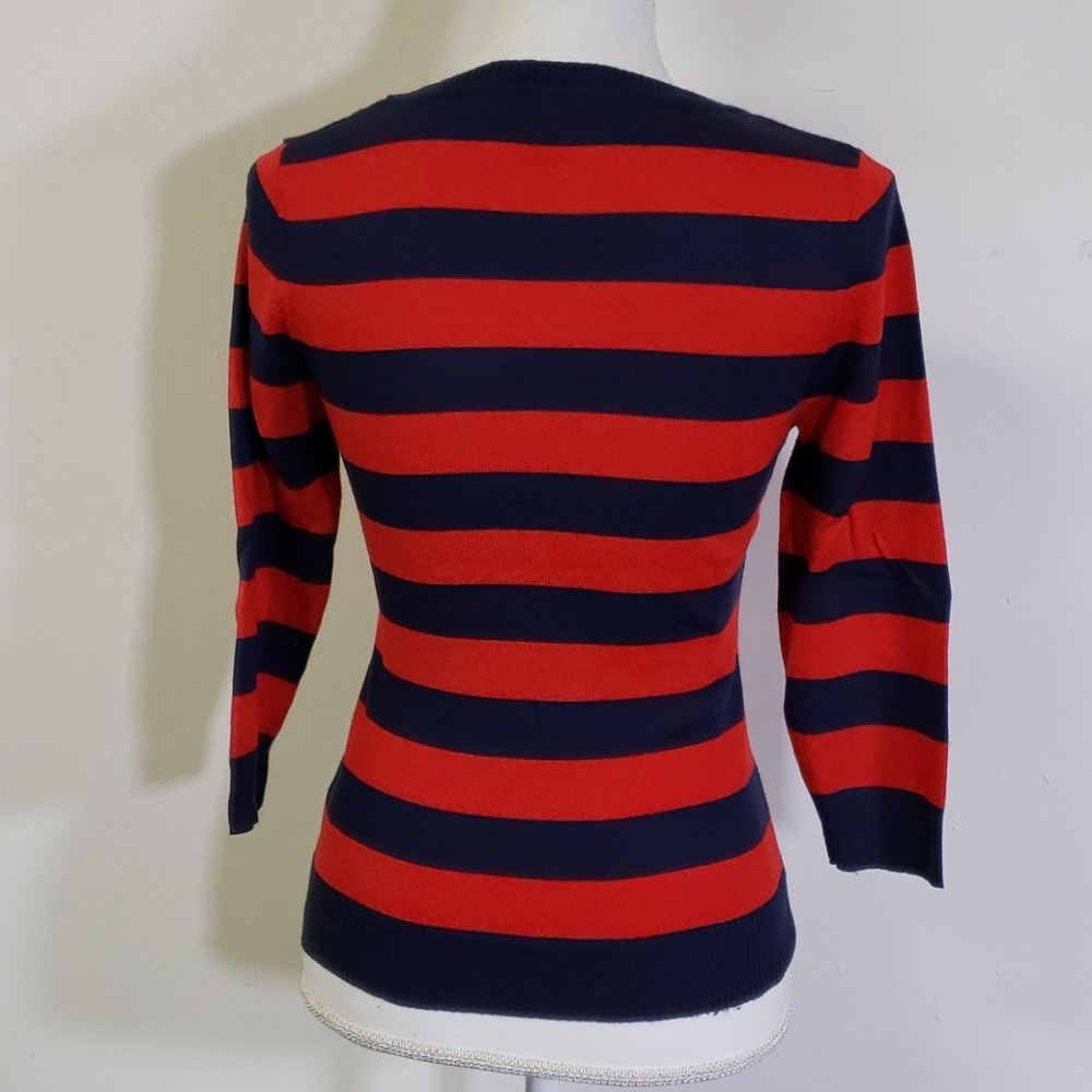 Striped Red and Blue V Neck Sweater Fitted - Picture 6 of 6